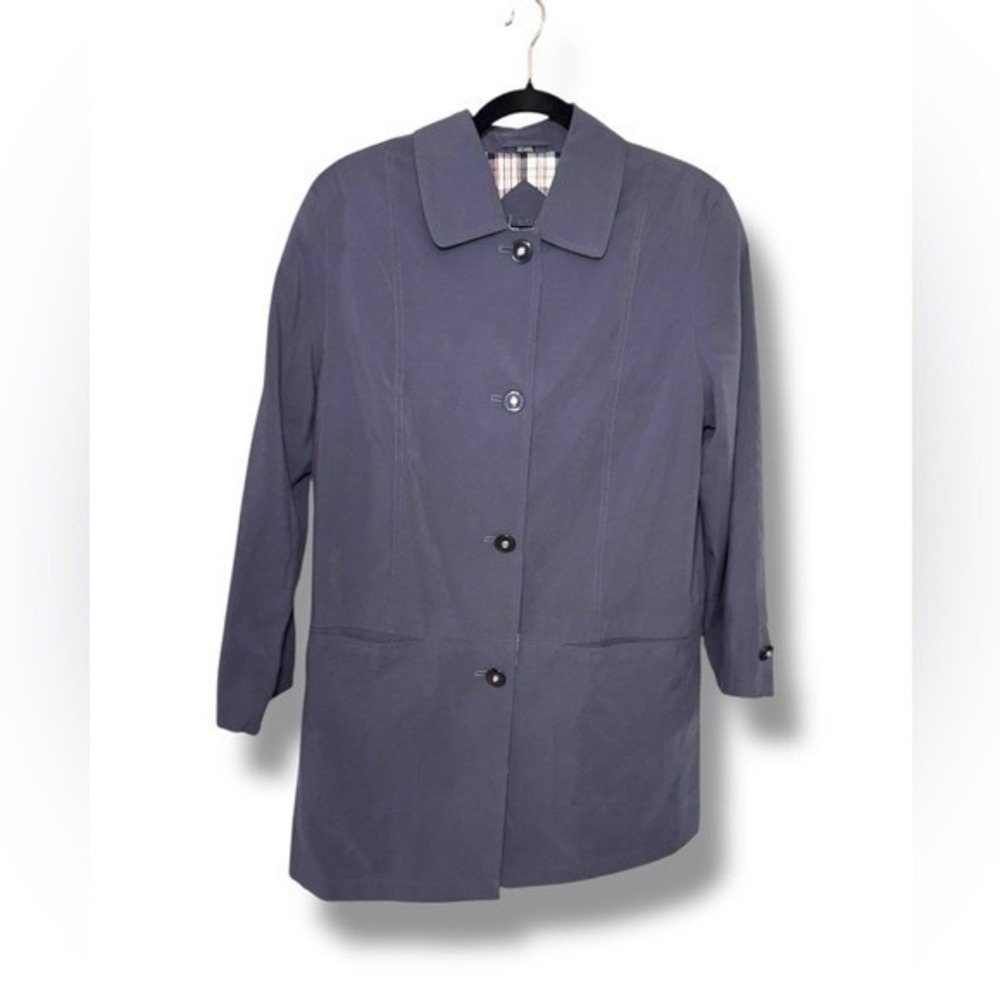 Ensign London Women's Navy Button-Up Coat Classic Plaid Lining Casual Outerwear‎